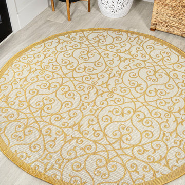 Madrid Vintage Filigree Textured Weave Indoor/outdoor Round Rug